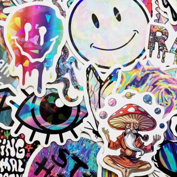 Zestaw 10–100 fajnych naklejek holograficznych i odblaskowych